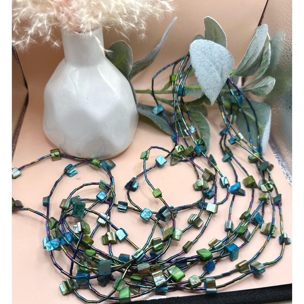 Multi strand long beaded necklace
